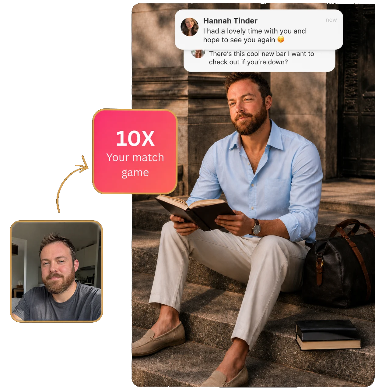 AI-generated dating profile photo of a man with natural confident look for Tinder